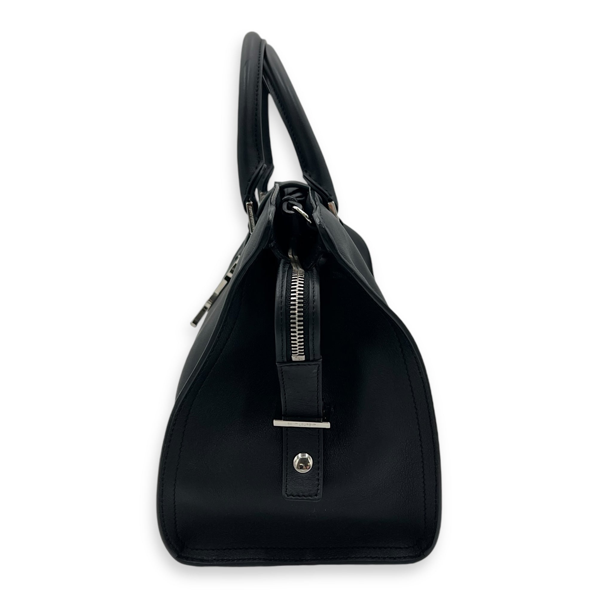 Monogram Cabas Black Top Handle Bag in Calfskin, Silver hardware