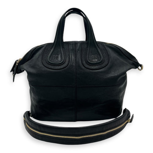 Nightingale Black Top Handle Bag in Lambskin, Gold hardware