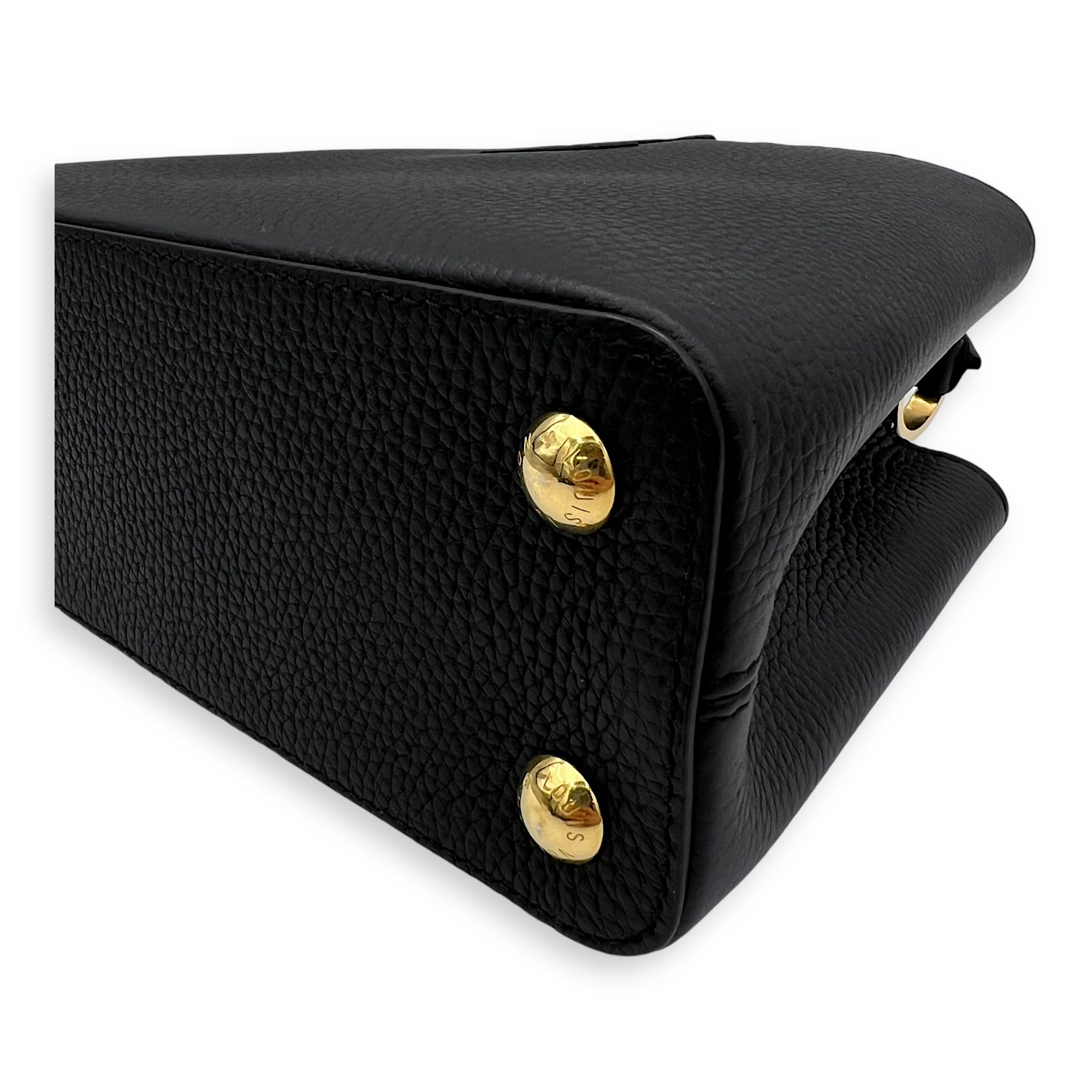 Capucines Top Handle Bag BB Black in Calfskin, Gold hardware