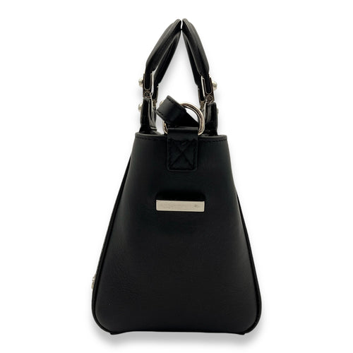 HDG Mini Black Top Handle Bag in Lizard Embossed Calfskin, Silver hardware