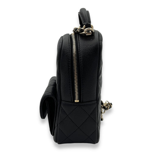 Quilted Backpack Black in Caviar Leather, Light Gold hardware