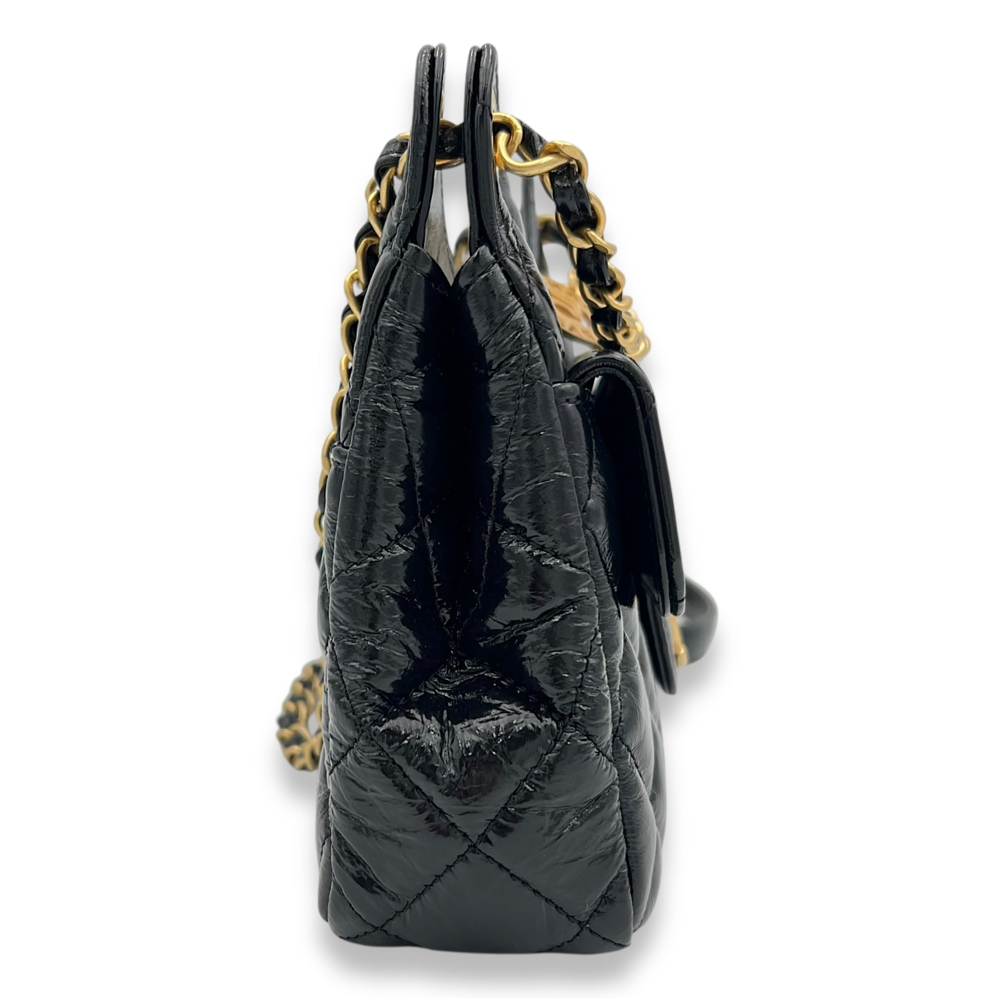 Hobo Black Shoulder Bag in Shiny Calfskin, Gold hardware