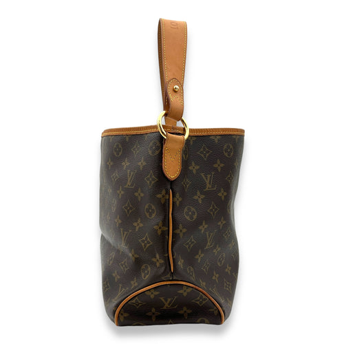 Delightful PM Brown Shoulder Bag in Monogram Coated Canvas, Gold hardware