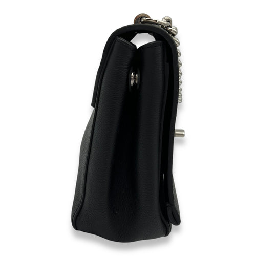 Lockme II BB Black Crossbody Bag in Calfskin, Silver hardware