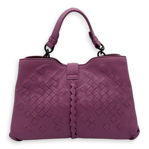 Intrecciato Top Handle Bag Purple in Nappa Leather, Ruthenium hardware