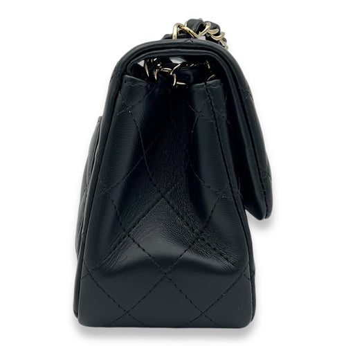 Square Bag Shoulder Bag Black in Lambskin, Gold hardware