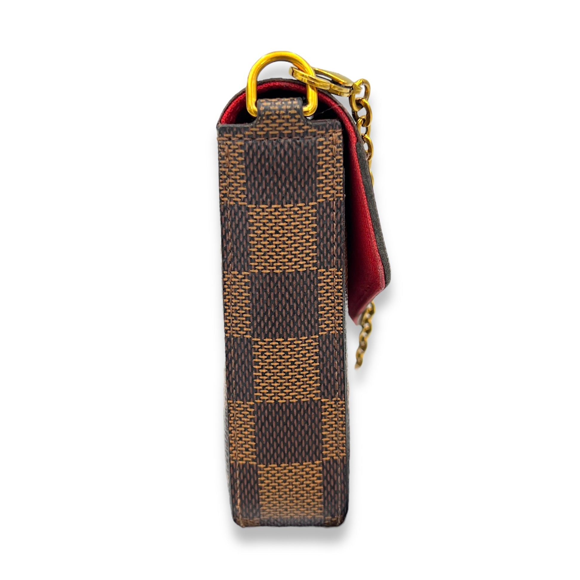 Felicie Damier Ebene Wallet On Chain in Coated Canvas, Gold hardware