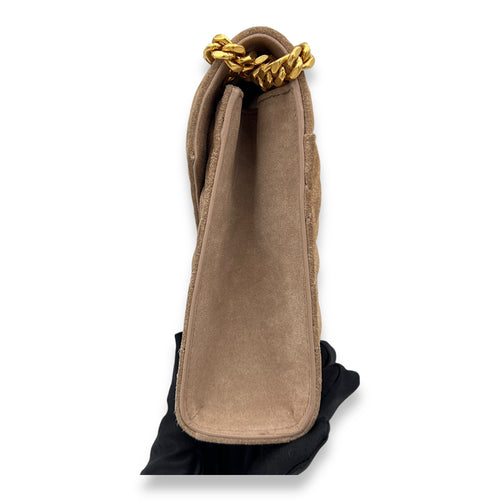 Triquilt Envelope Medium Gold Shoulder Bag in Suede Leather, Gold hardware