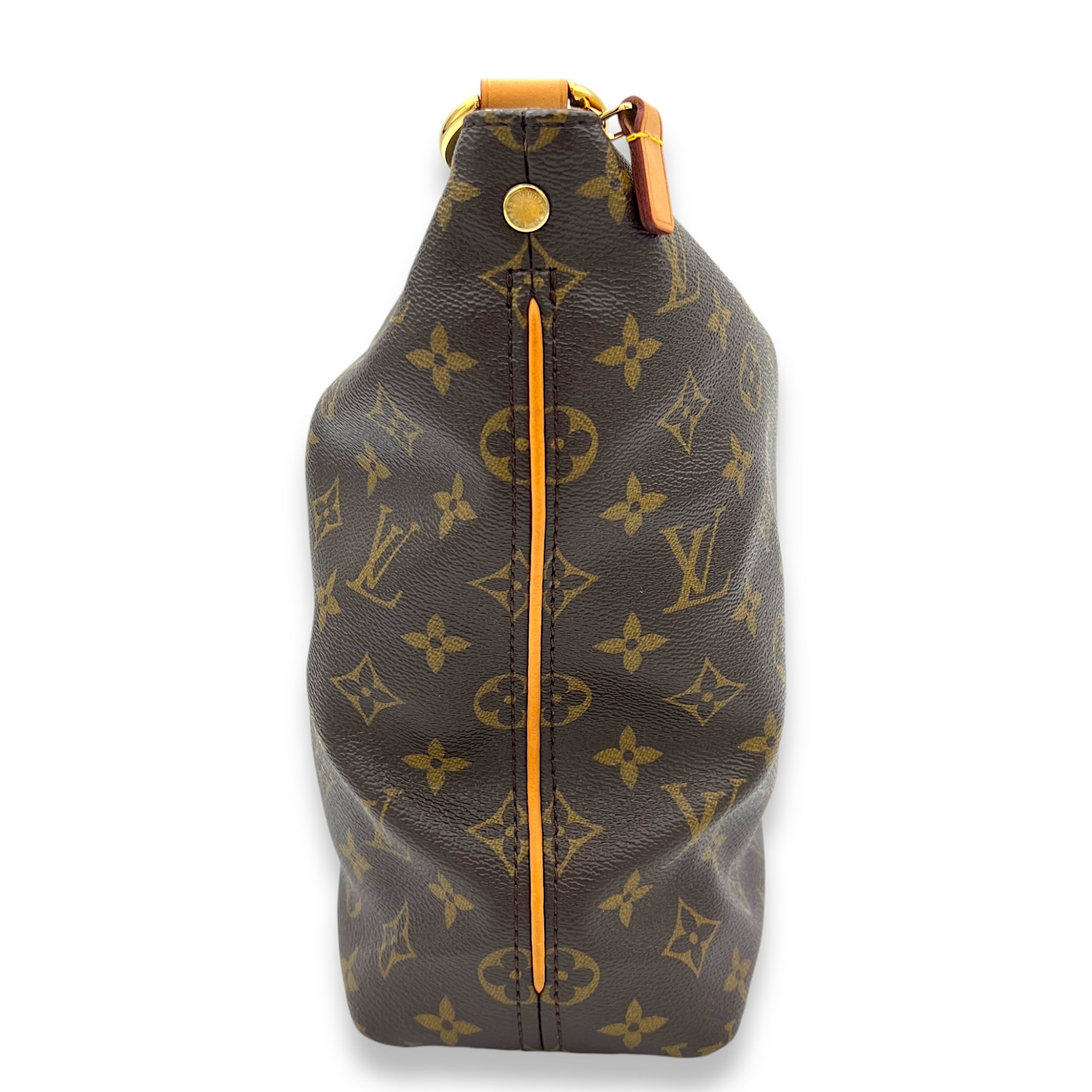 Sully PM Brown Shoulder Bag in Monogram Coated Canvas, Gold hardware