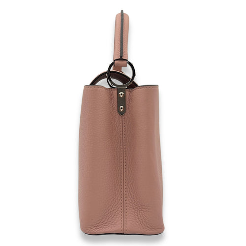 Capucines PM Pink Top Handle Bag in Taurillon Leather, Silver hardware