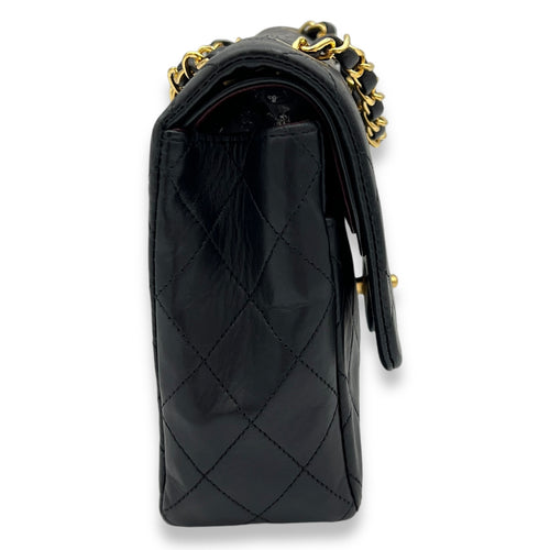 Vintage CC Double Flap Medium Black Shoulder Bag in Lambskin, Gold hardware