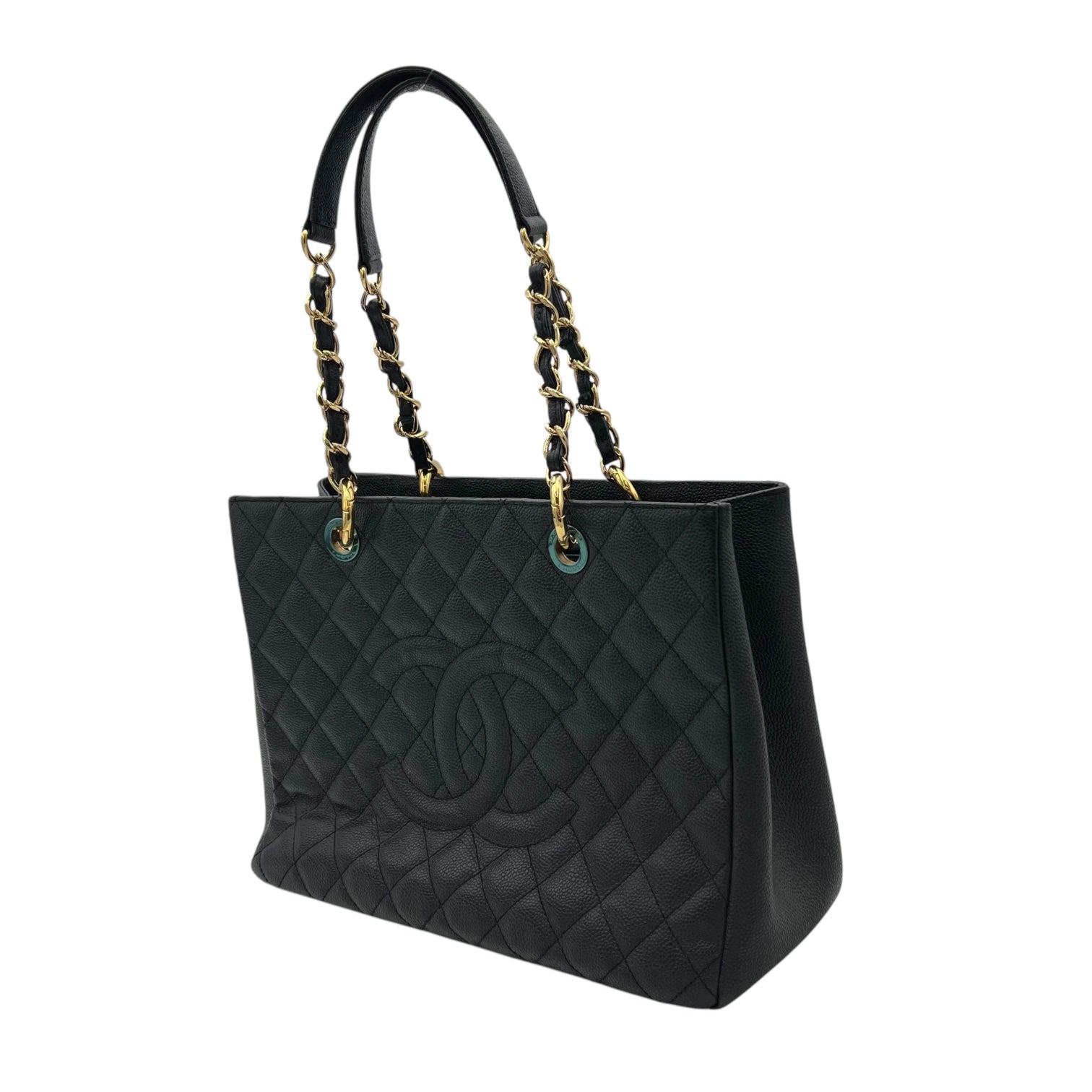 GST Tote Bag Black in Caviar Leather, Gold hardware