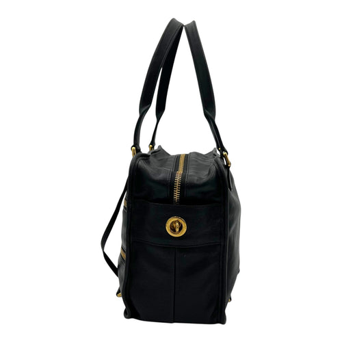 30 Montaigne Top Handle Bag Black in Calfskin, Gold hardware