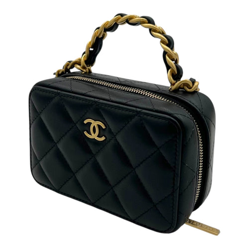 Vanity Top Handle Bag Black in Lambskin, Gold hardware