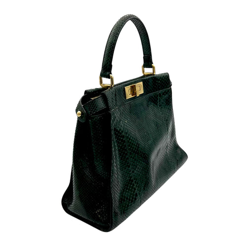 Peekaboo Top Handle Bag Green in Python Embossed Calfskin, Gold hardware