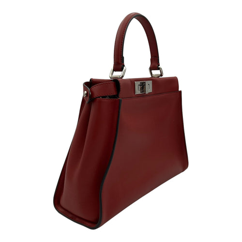 Peekaboo Medium Red Top Handle Bag in Calfskin, Silver hardware