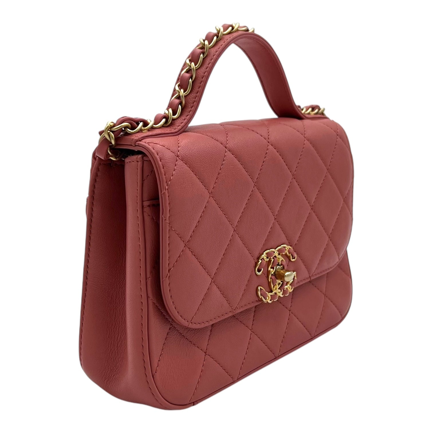 Infinity Pink Top Handle Bag in Goat Leather, Gold hardware