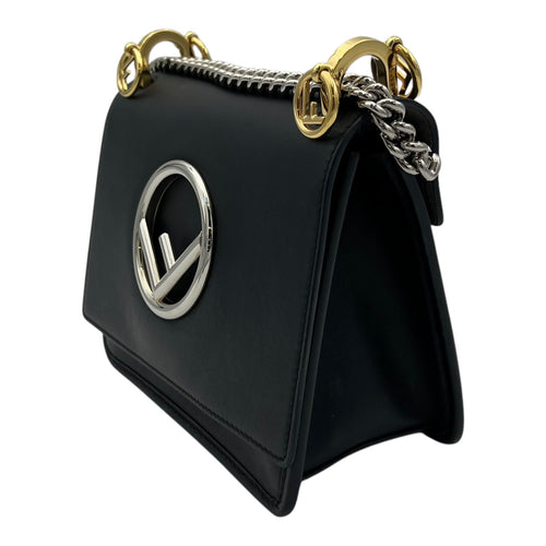 Kan I Black Shoulder Bag in Calfskin, Gold hardware