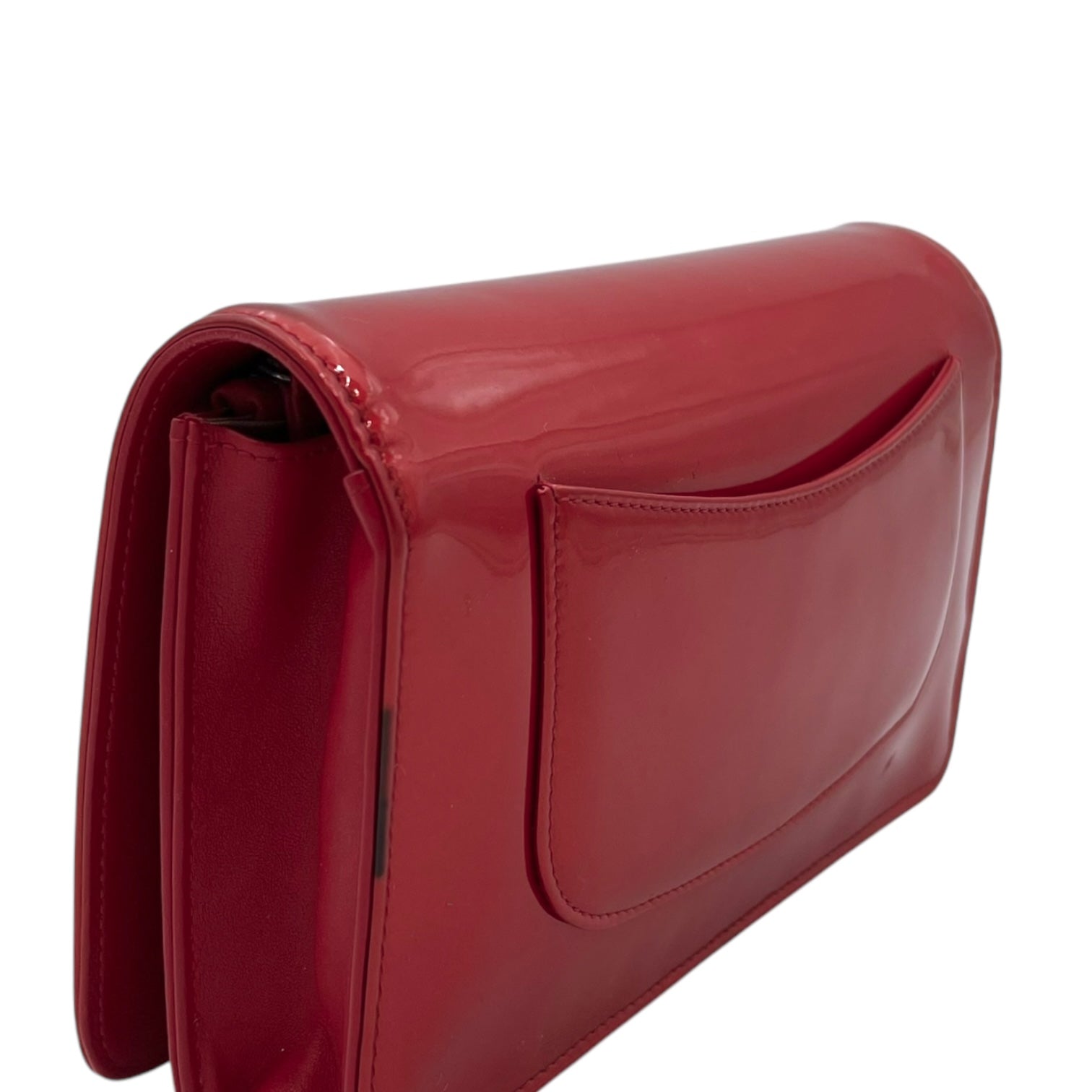 CC Wallet On Chain Red in Patent Leather, Silver hardware