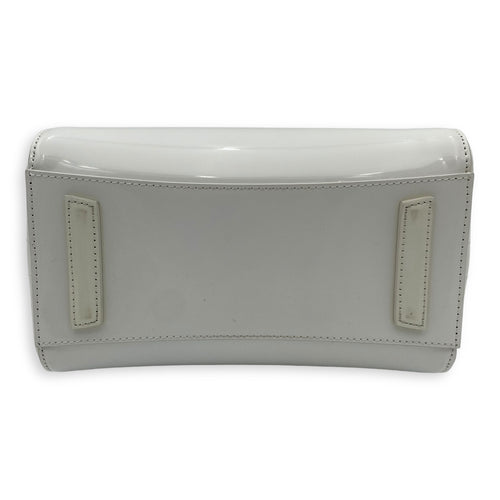 Antigona Mini White Top Handle Bag in Patent Leather, Silver hardware