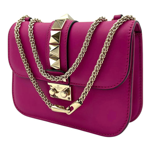 Glam Lock Small Pink Crossbody Bag in Lambskin, Gold hardware