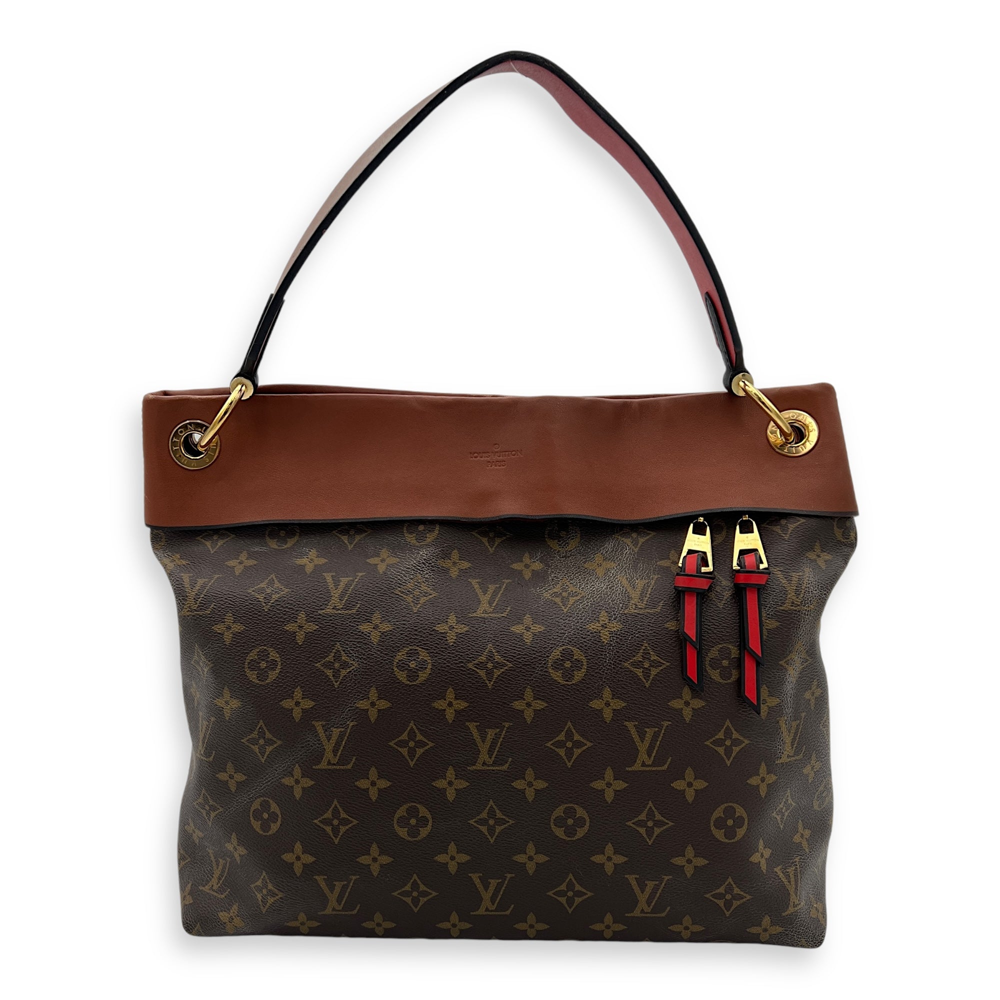 Tuileries Besace Brown Top Handle Bag in Monogram Coated Canvas, Gold hardware