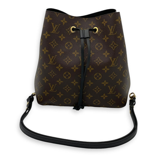 NeoNoe MM Brown Bucket Bag in Monogram Coated Canvas, Gold hardware