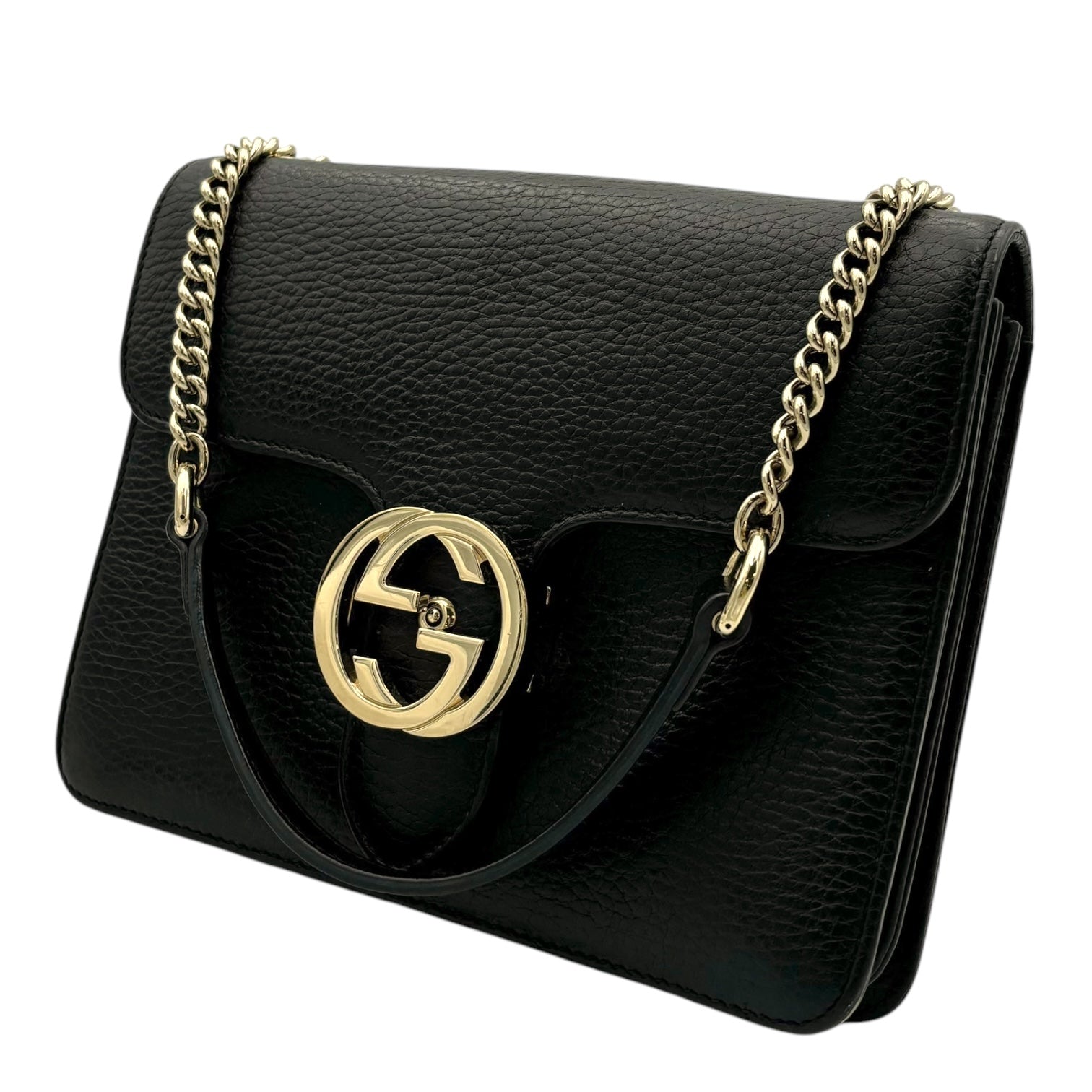 Interlocking G Shoulder Bag Black in Calfskin, Gold hardware