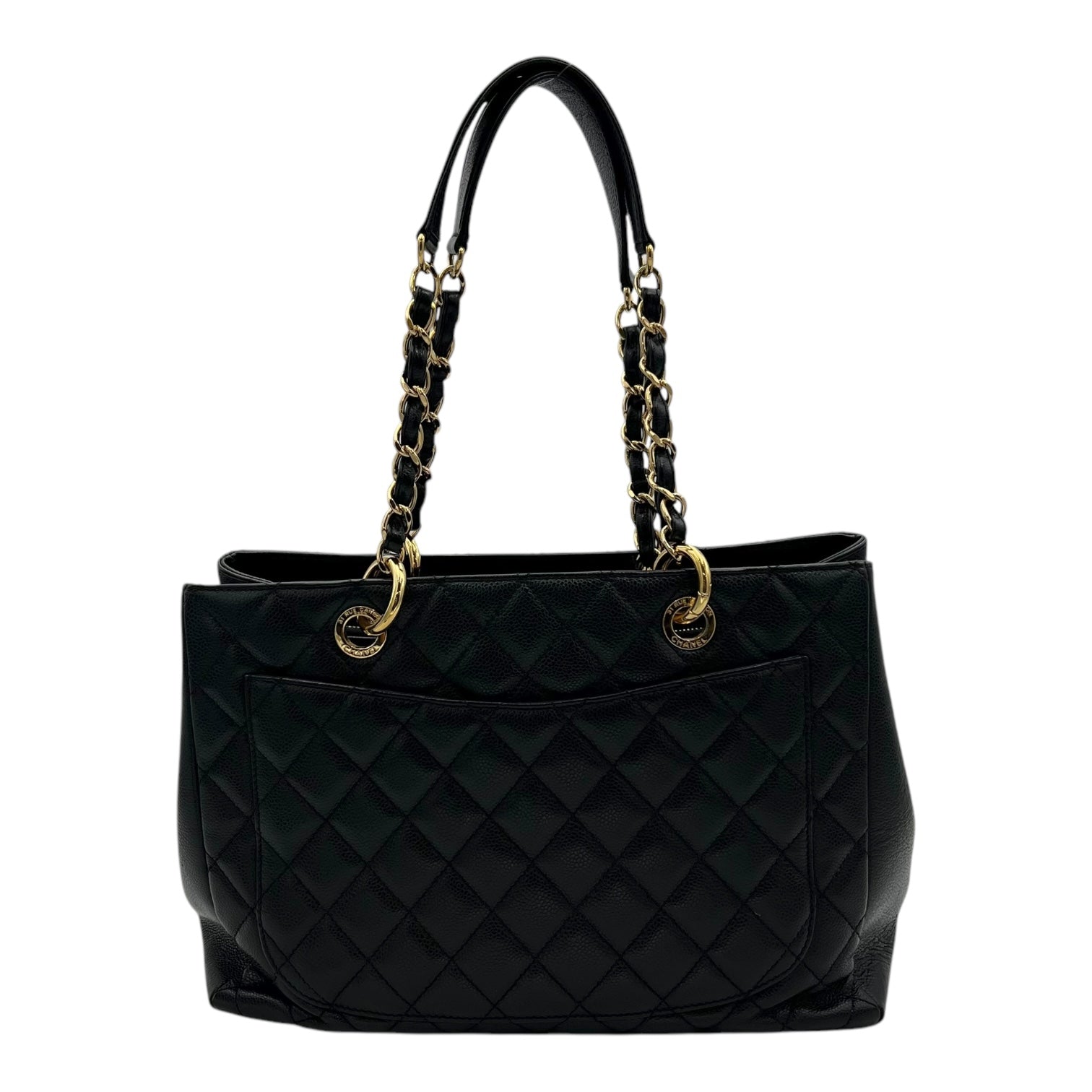 GST Tote Bag Black in Caviar Leather, Gold hardware