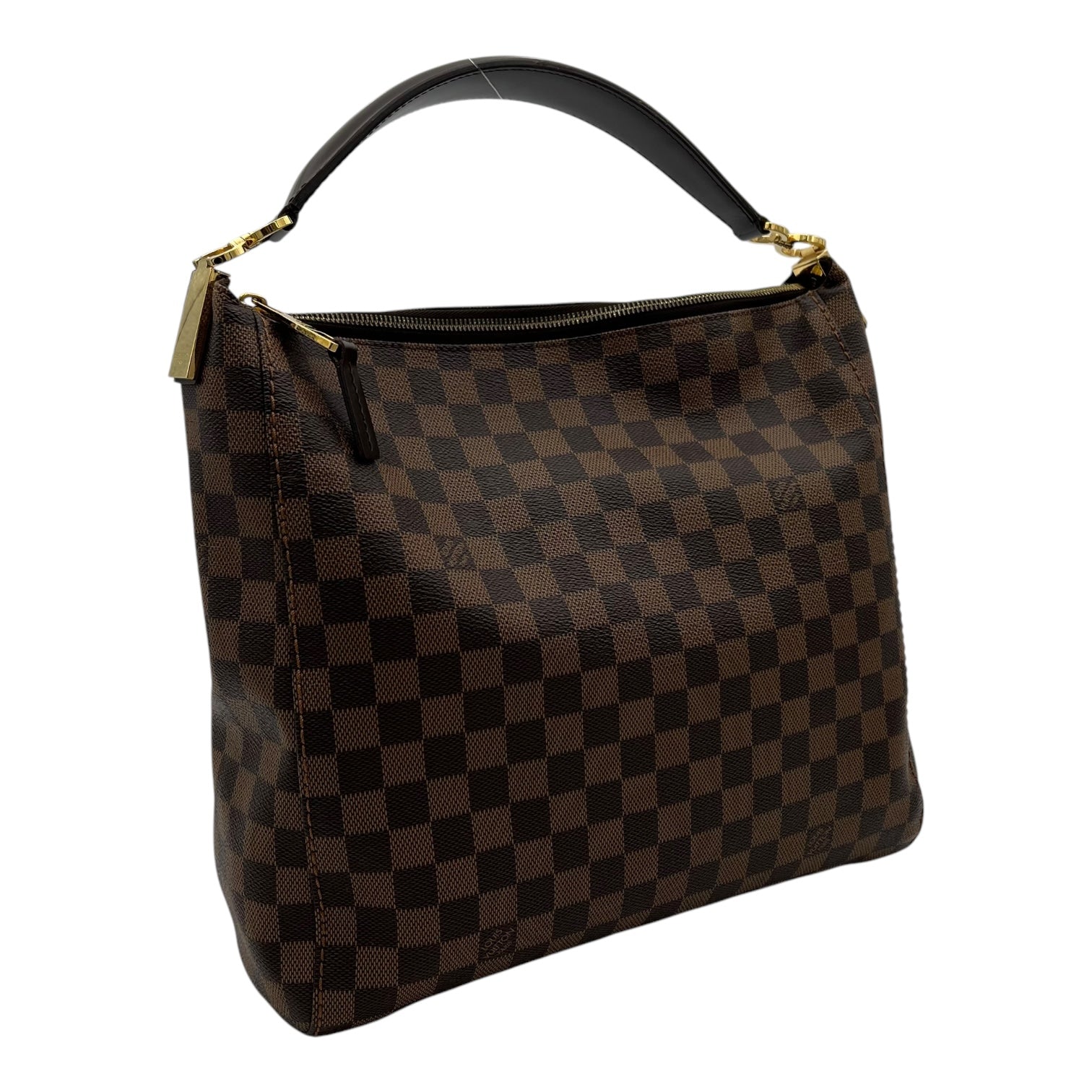 Portobello PM Damier Ebene Shoulder Bag in Coated Canvas, Gold hardware