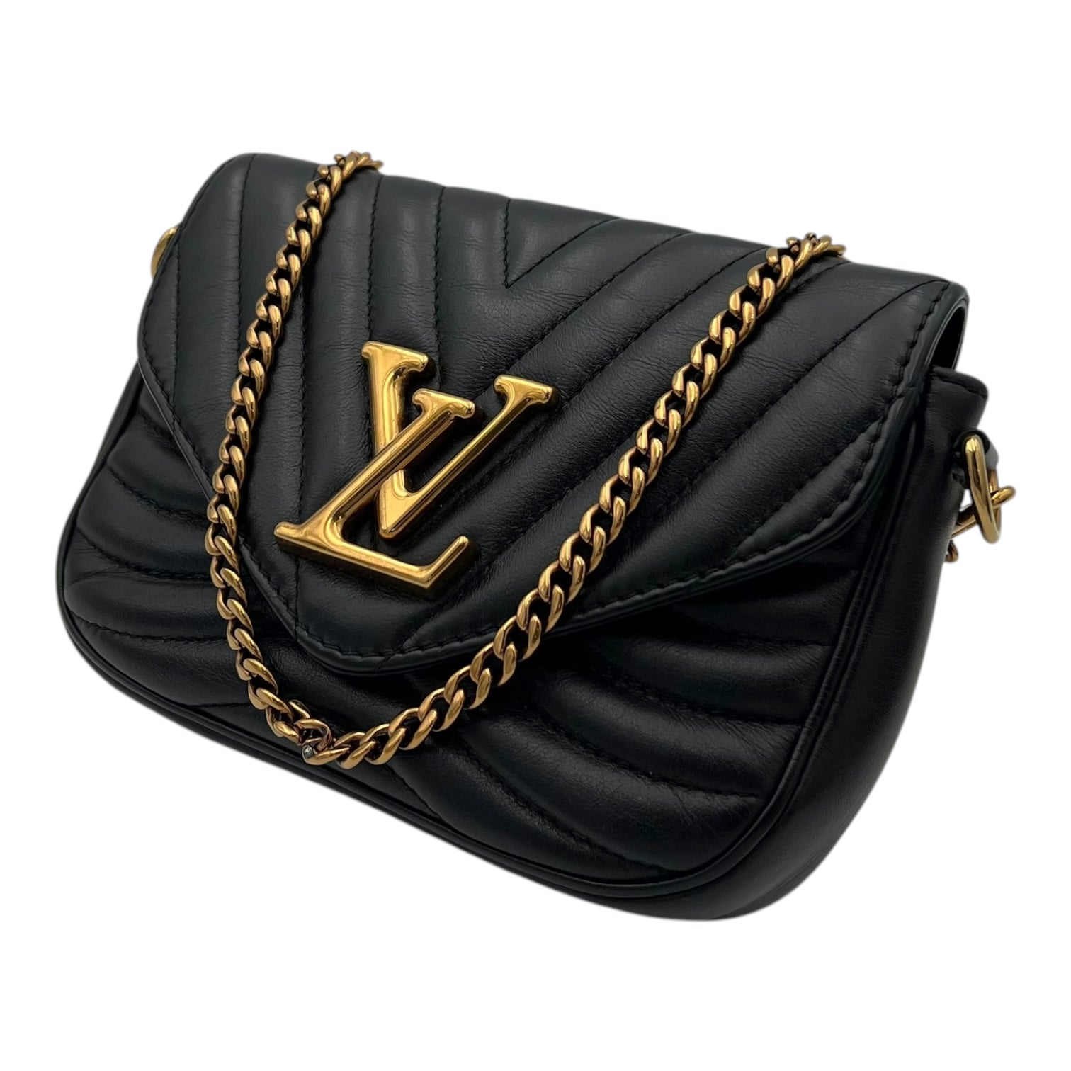 New Wave Shoulder Bag Black in Calfskin, Gold hardware