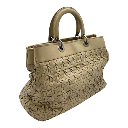 Avenue Cannage Weave Beige Top Handle Bag in Lambskin, Silver hardware