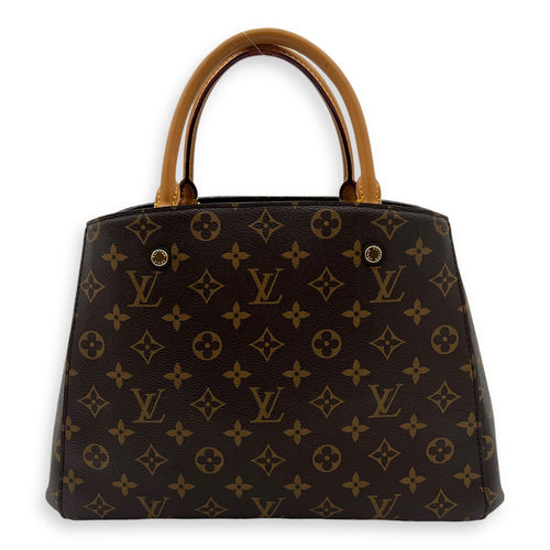 Montaigne Top Handle Bag Brown in Monogram Coated Canvas, Gold hardware