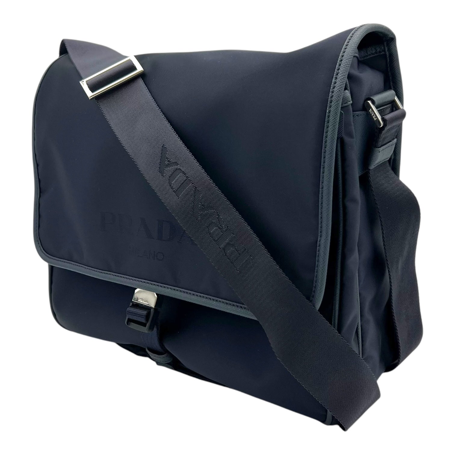 Logo Navy Messenger in Nylon, Silver hardware