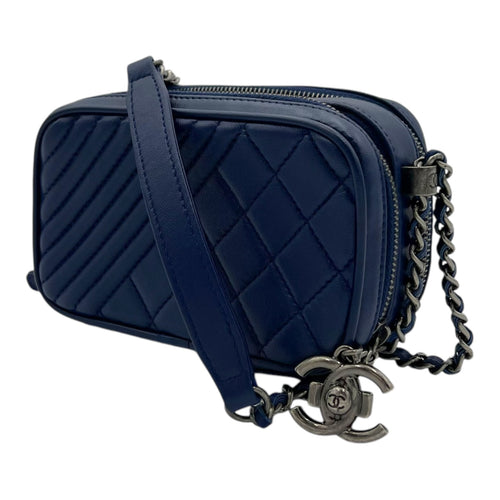 Coco Boy Camera Shoulder Bag Blue in Calfskin, Ruthenium hardware