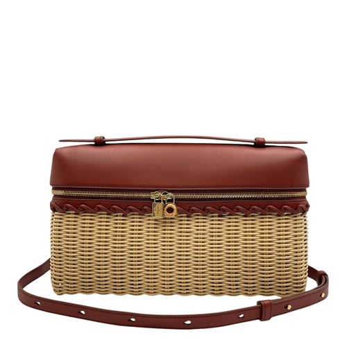 Extra Pocket L27 Brown Crossbody Bag in Wicker, Calf, Gold hardware