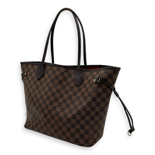 Neverfull MM Brown Tote Bag in Coated Canvas, Gold hardware