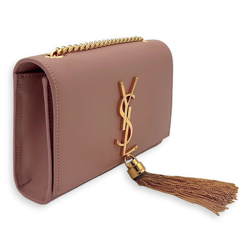 Kate Wallet On Chain Pink in Calfskin, Gold hardware