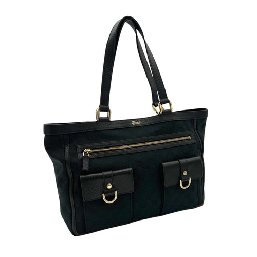 Abbey D Ring Black Tote Bag in Jacquard, Gold hardware