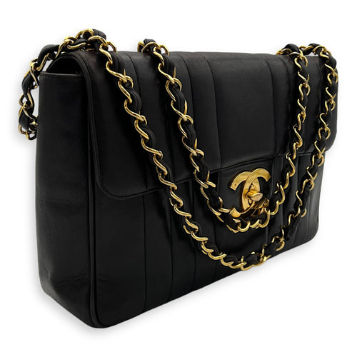 CC Jumbo Vintage Flap Brown Shoulder Bag in Lambskin, Gold hardware