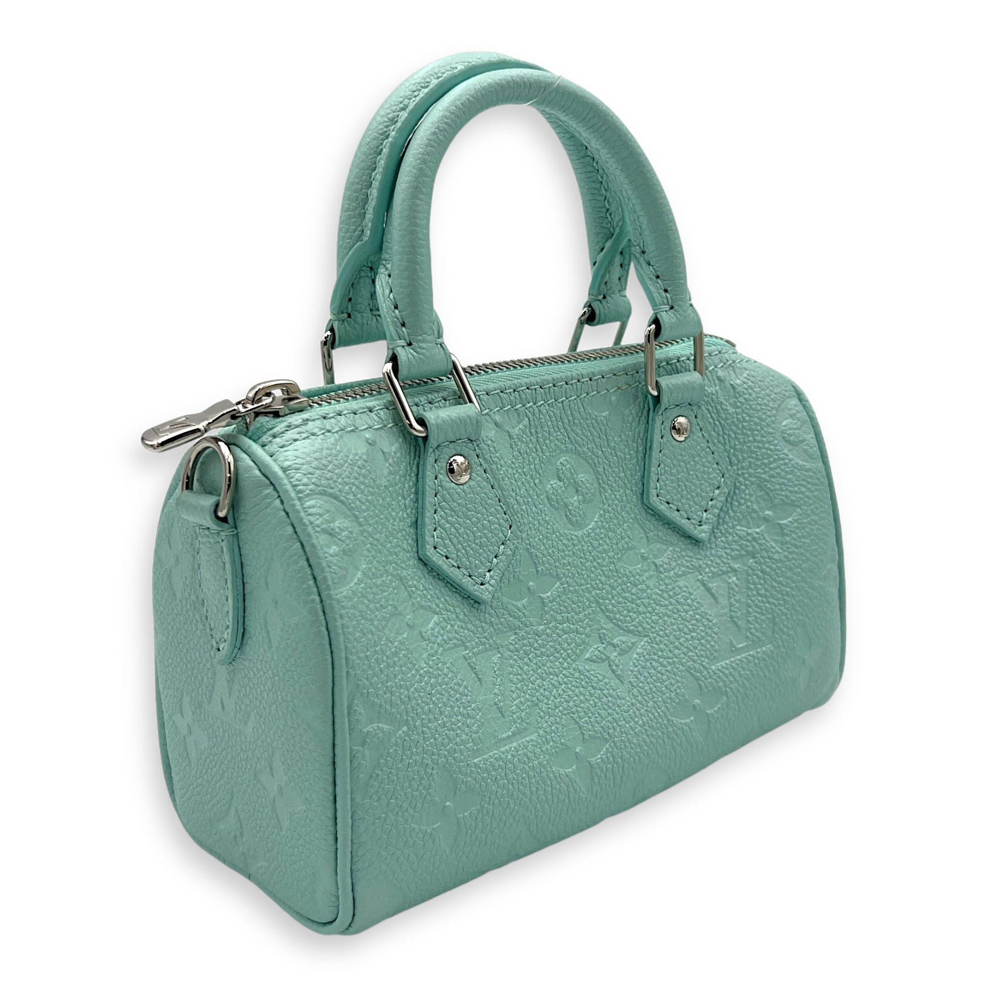 Speedy Nano Green Top Handle Bag in Monogram Empreinte Leather, Silver hardware