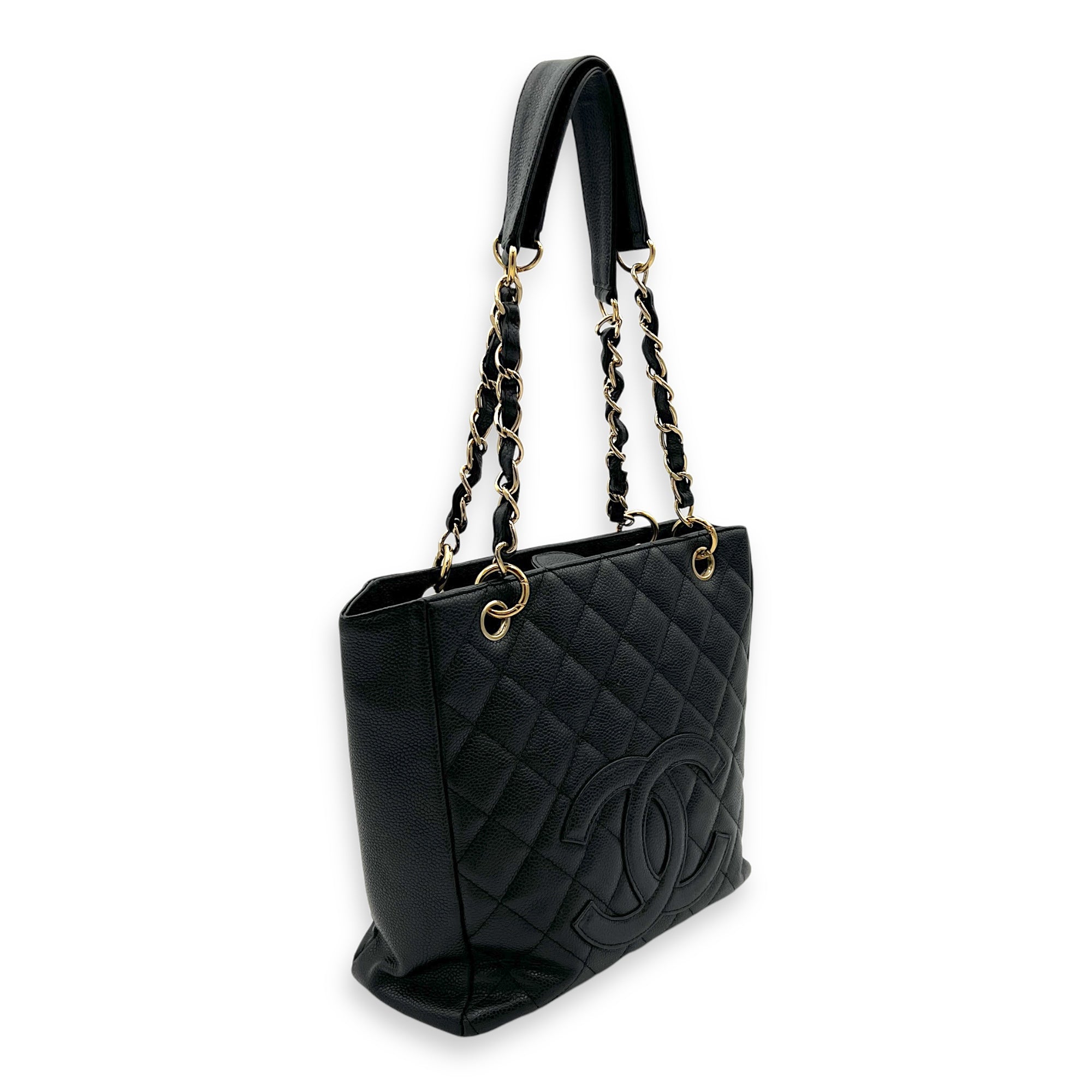 PST Tote Bag Black in Caviar Leather, Gold hardware