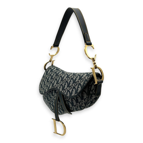 Saddle Shoulder Bag Blue in Jacquard, Gold hardware