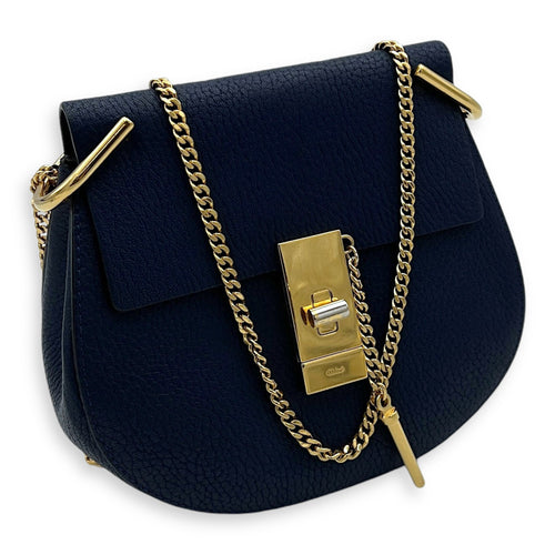 Drew Shoulder Bag Blue in Calfskin, Gold hardware