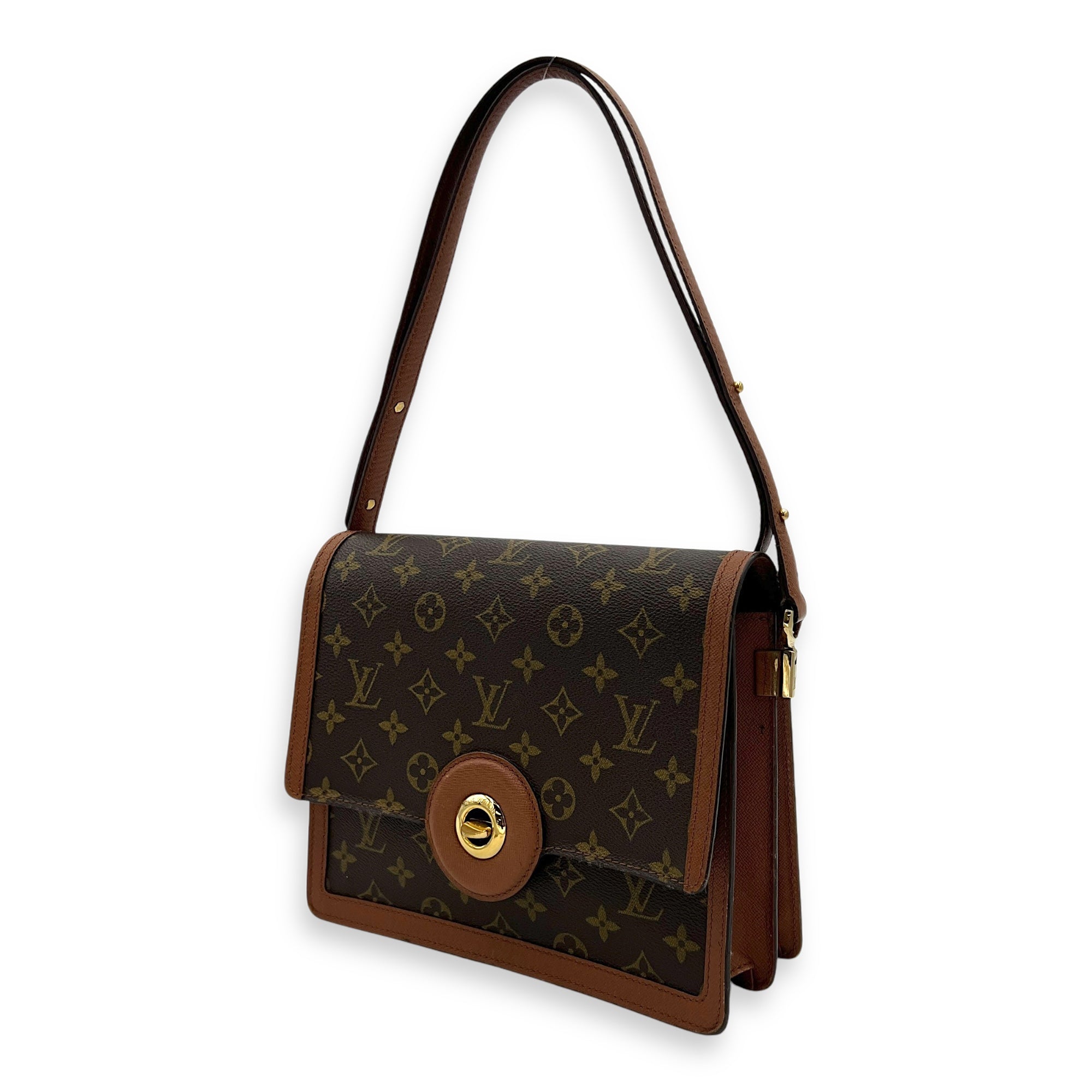 Raspail Shoulder Bag Brown in Monogram Coated Canvas, Gold hardware