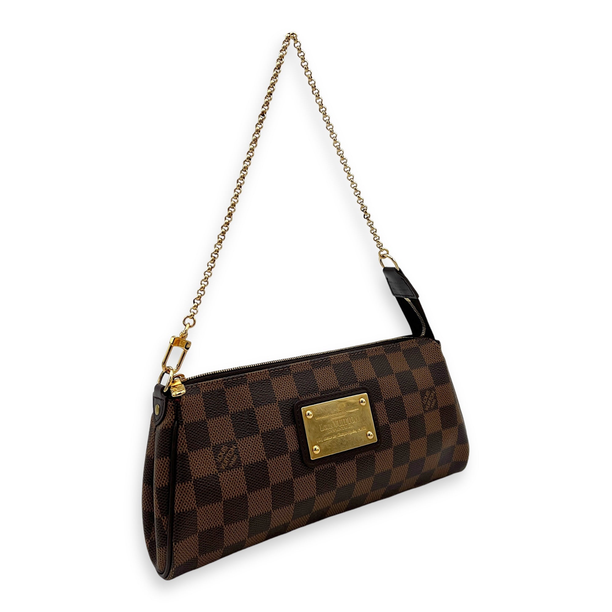 Eva Crossbody Bag Damier Ebene in Coated Canvas, Gold hardware