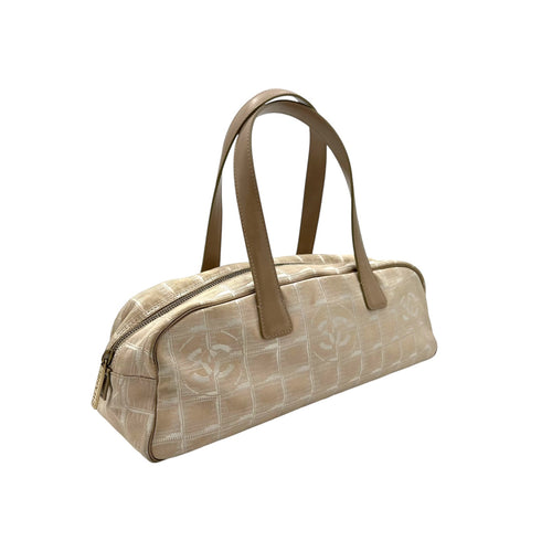 Travel Line Top Handle Bag Beige in Jacquard, Gold hardware