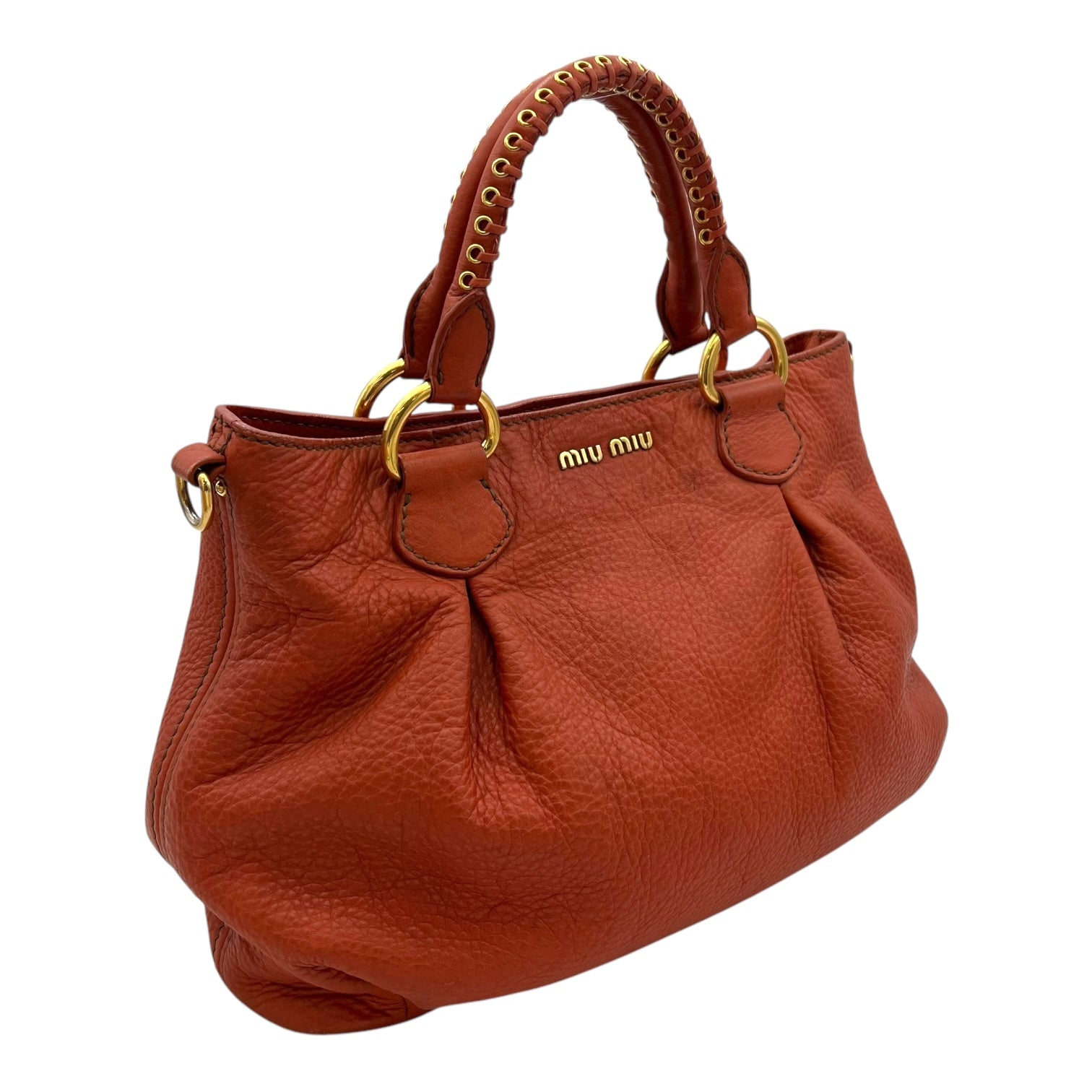 Logo Top Handle Bag Orange in Calfskin, Gold hardware