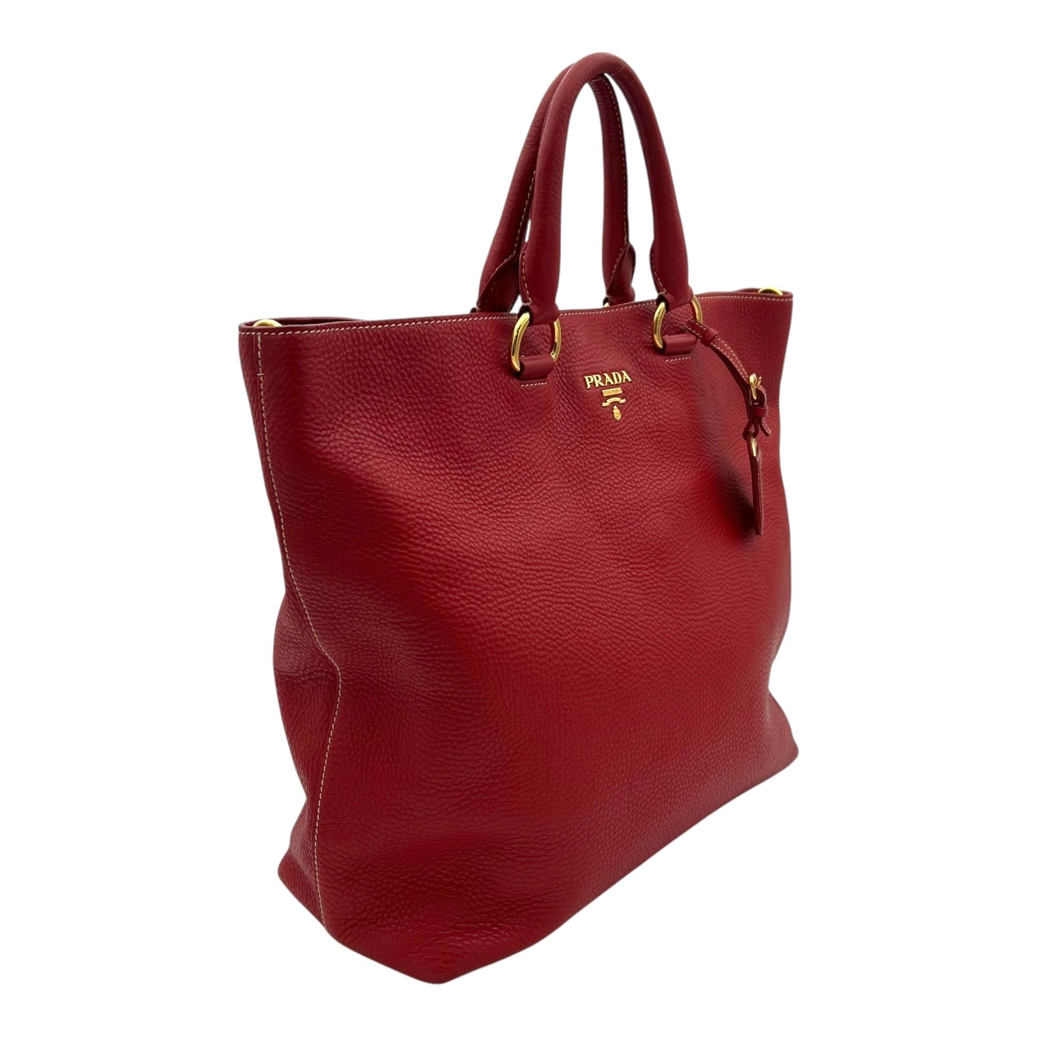 Logo Top Handle Bag Red in Calfskin, Gold hardware