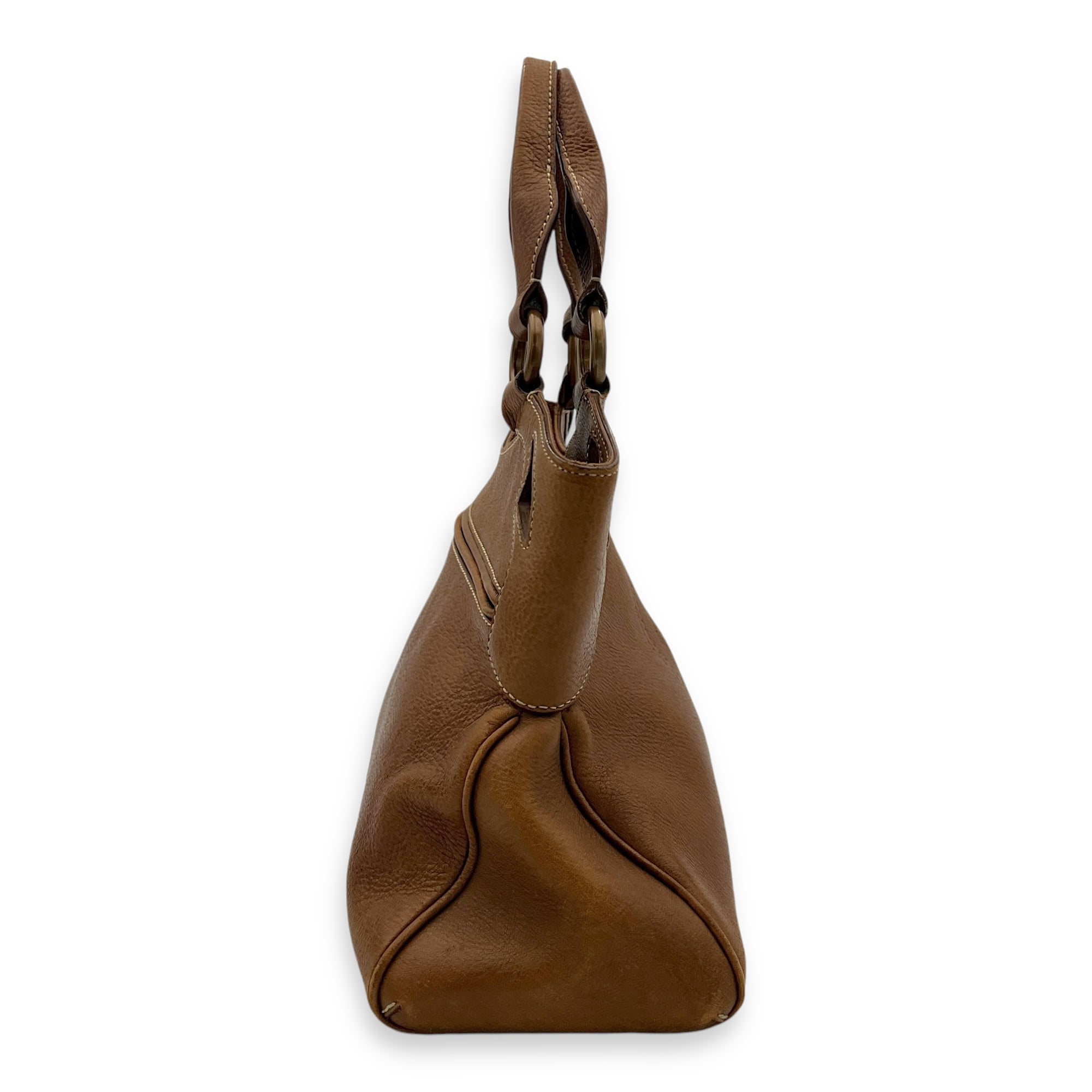 Marcello Shoulder Bag Brown in Calfskin, Gold hardware